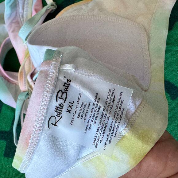 Ruffle Butts Women's Ruffle V-Neck Bikini Top Multicolor Pastel size XXL - Picture 3 of 4